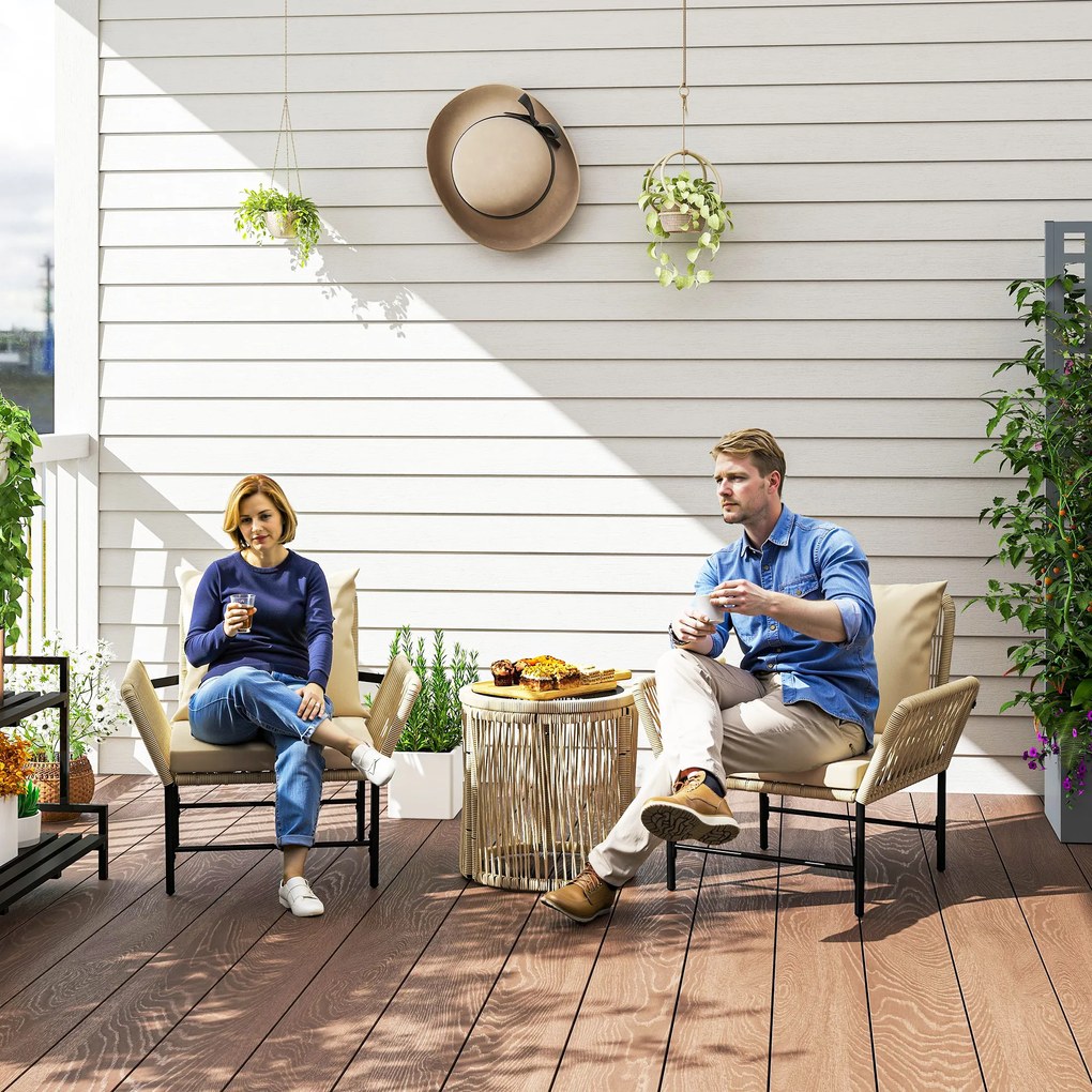 Outsunny Set mobilier de grădină din Polyrattan, mobilier outdoor pentru balcon pentru 2 persoane, 3 piese cu 2 scaune, măsuță laterală, perne | Aosom Romania