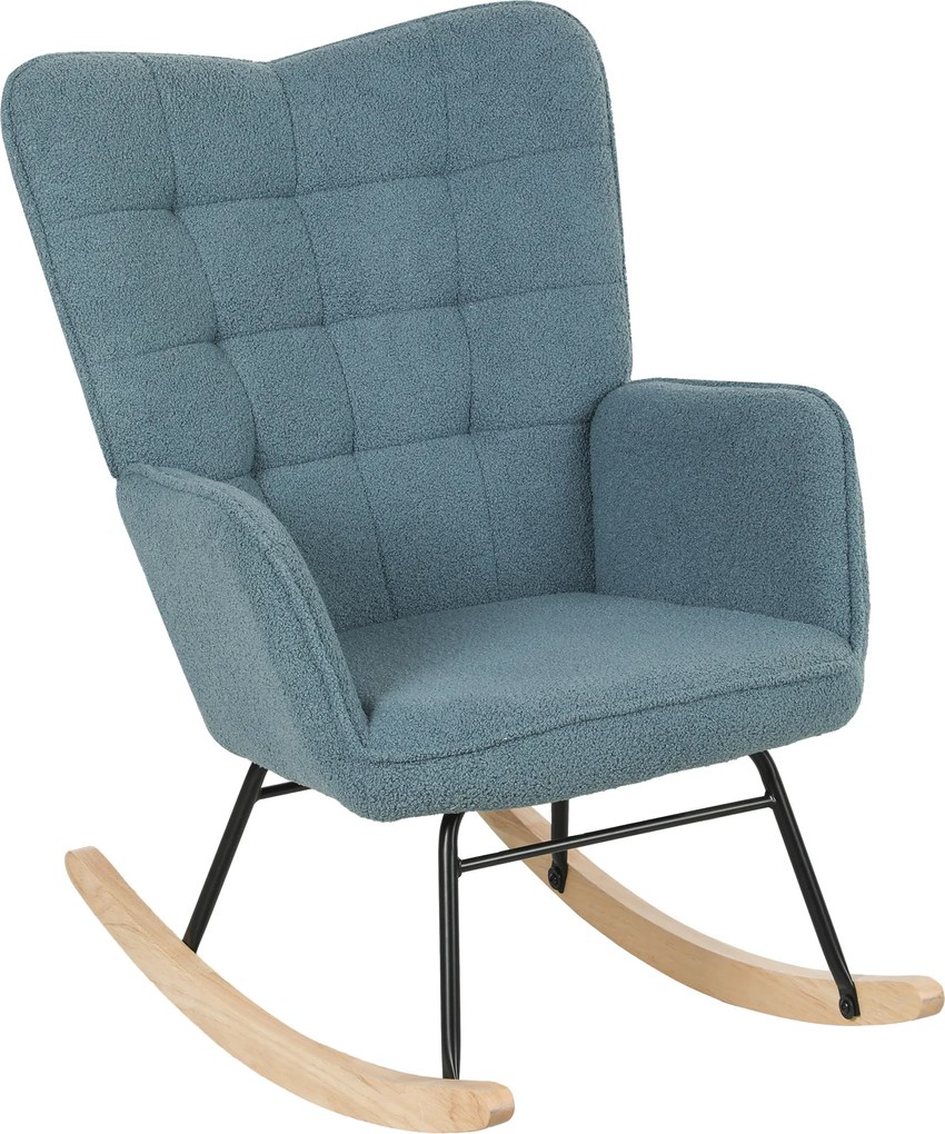 HOMCOM Fotoliu cu leagăn, formă ergonomică, leagăne din lemn solid, până la 120 kg, Albastru deschis | Aosom Romania