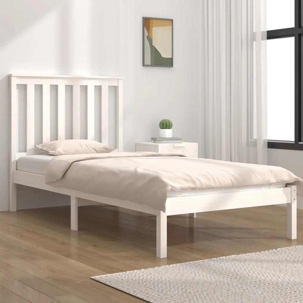 Cadru de pat, alb, 90x200 cm, lemn masiv de pin Alb, 90 x 200 cm