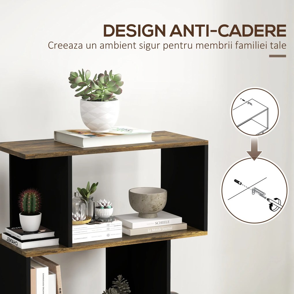 HOMCOM Biblioteca Moderna cu 5 Nivele, 10 Rafturi de Depozitare Deschise pentru Camera de Zi, Biroul de Studiu de Acasa, Maro Rustic | Aosom Romania