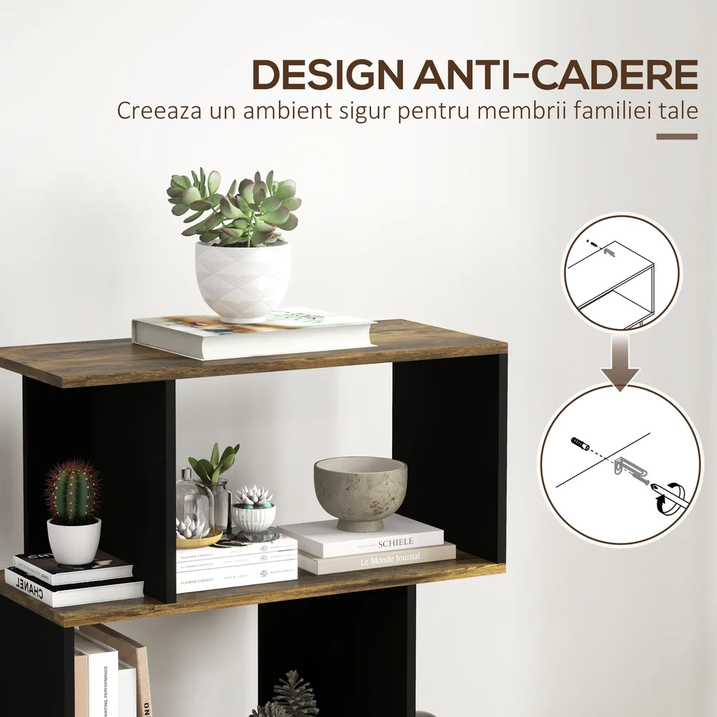 HOMCOM Biblioteca Moderna cu 5 Nivele, 10 Rafturi de Depozitare Deschise pentru Camera de Zi, Biroul de Studiu de Acasa, Maro Rustic | Aosom Romania