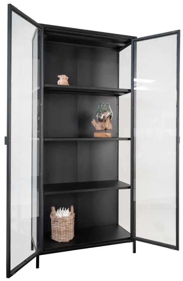 Vitrină Brisbane, 2 uși din sticlă, oțel, negru 80x35x175 cm