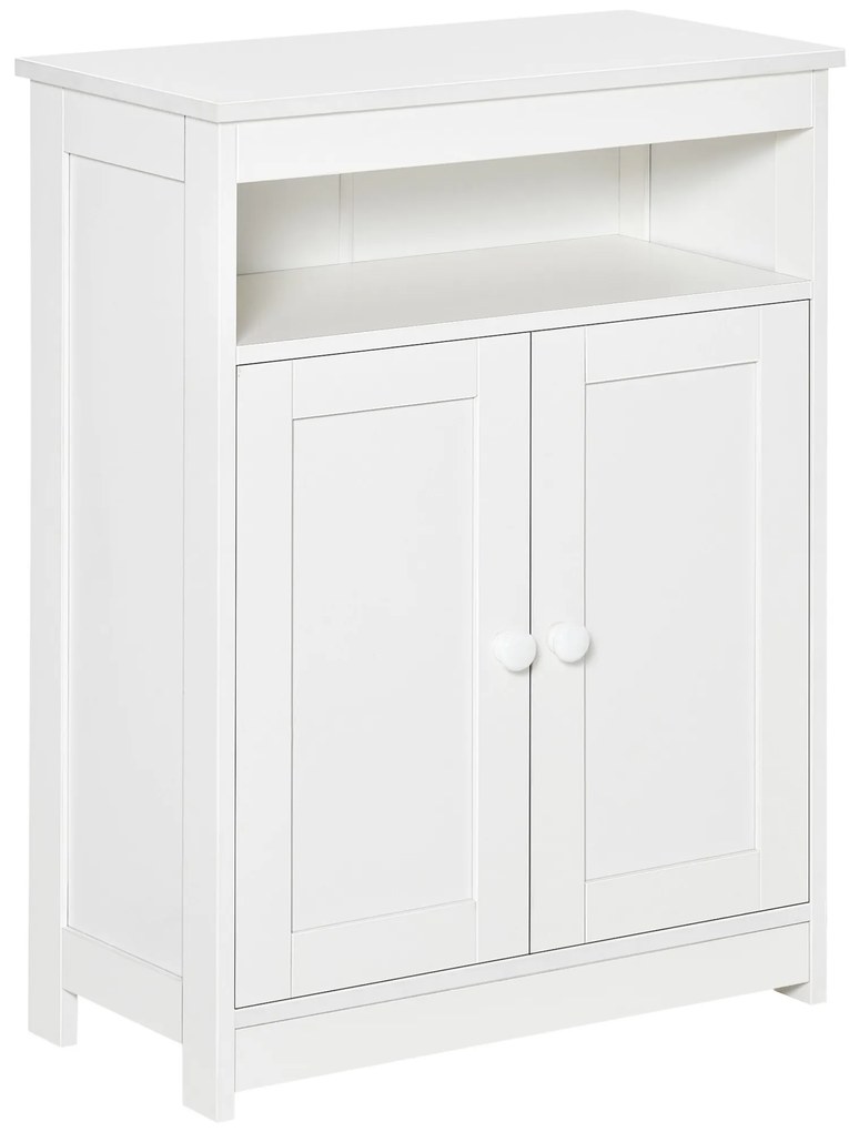 HOMCOM Dulap Auxiliar de Baie cu 2 Uși Raft Interior Ajustabil și Compartiment Deschis Mobilier de Baie pentru Sufragerie Bucătărie 60x30x80 cm Alb | Aosom Romania