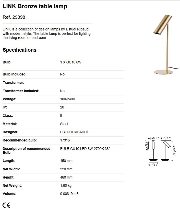 Lampa de masa design modern minimalist LINK III bronz