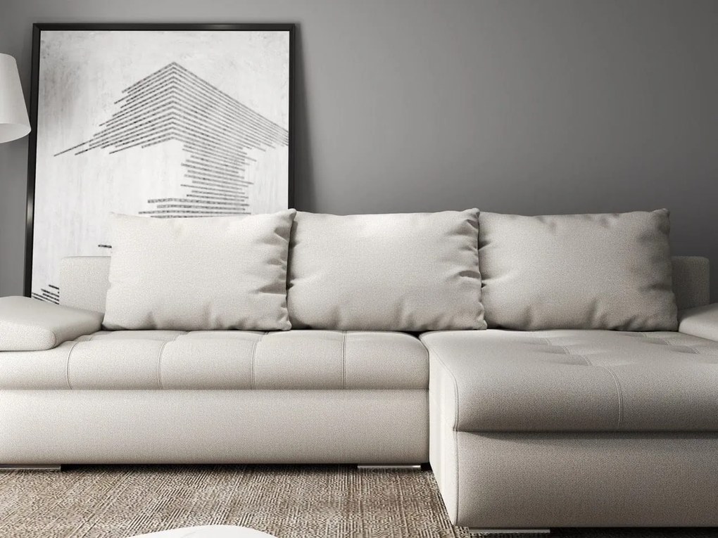 Colțar extensibil dumonde cu ladă de depozitare si sezut confortabil din spuma high-density, Leonardo Enjoy Bej 260x185 cm II