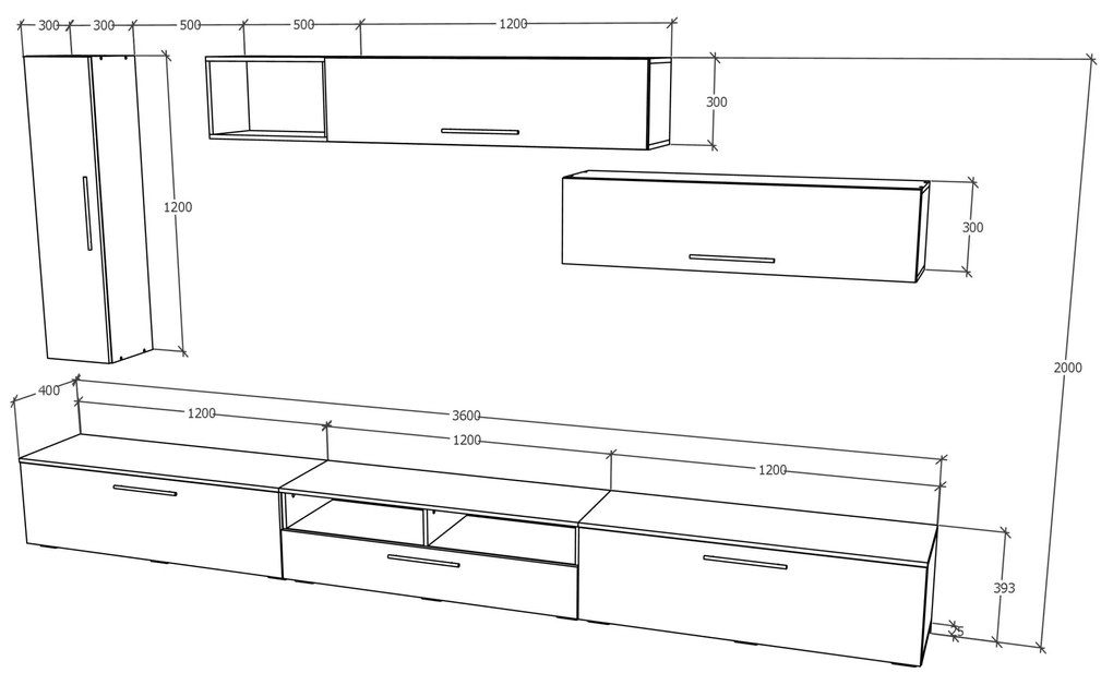 Living haaus Haga V20, Antracit/Stejar Wotan, L 360 cm