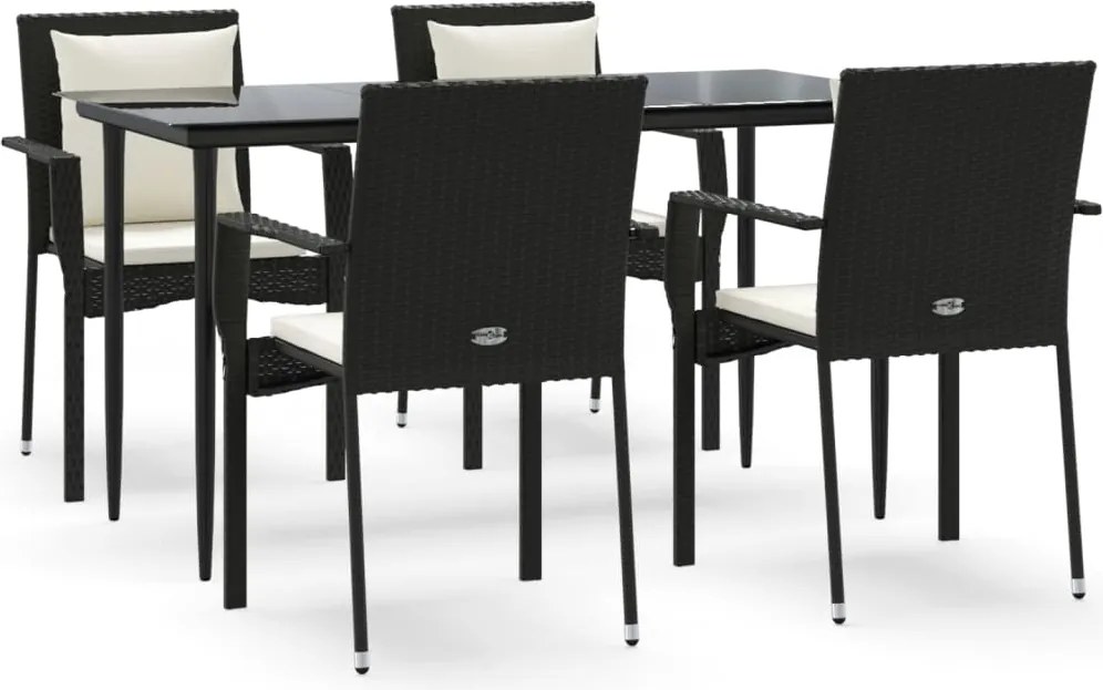 vidaXL Set mobilier de grădină cu perne, 5 piese, negru, poliratan
