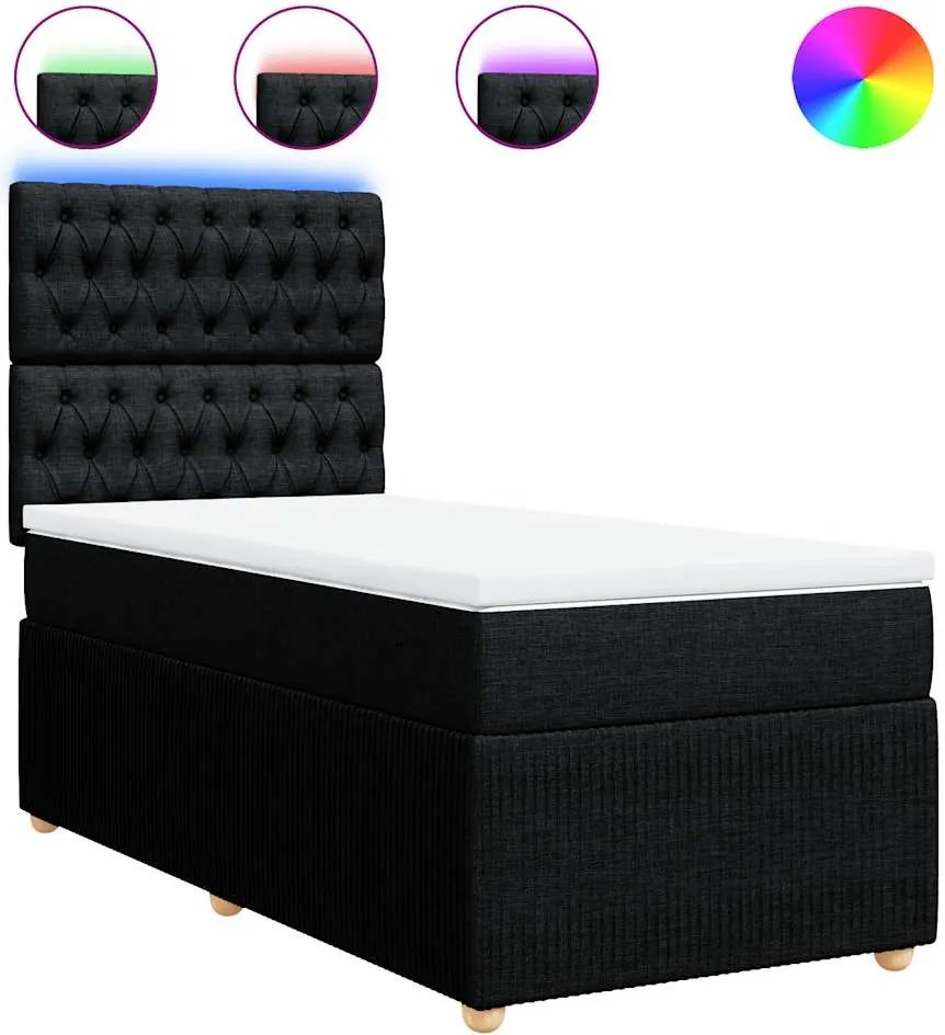 vidaXL Pat box spring cu saltea, negru, 90x190 cm, textil