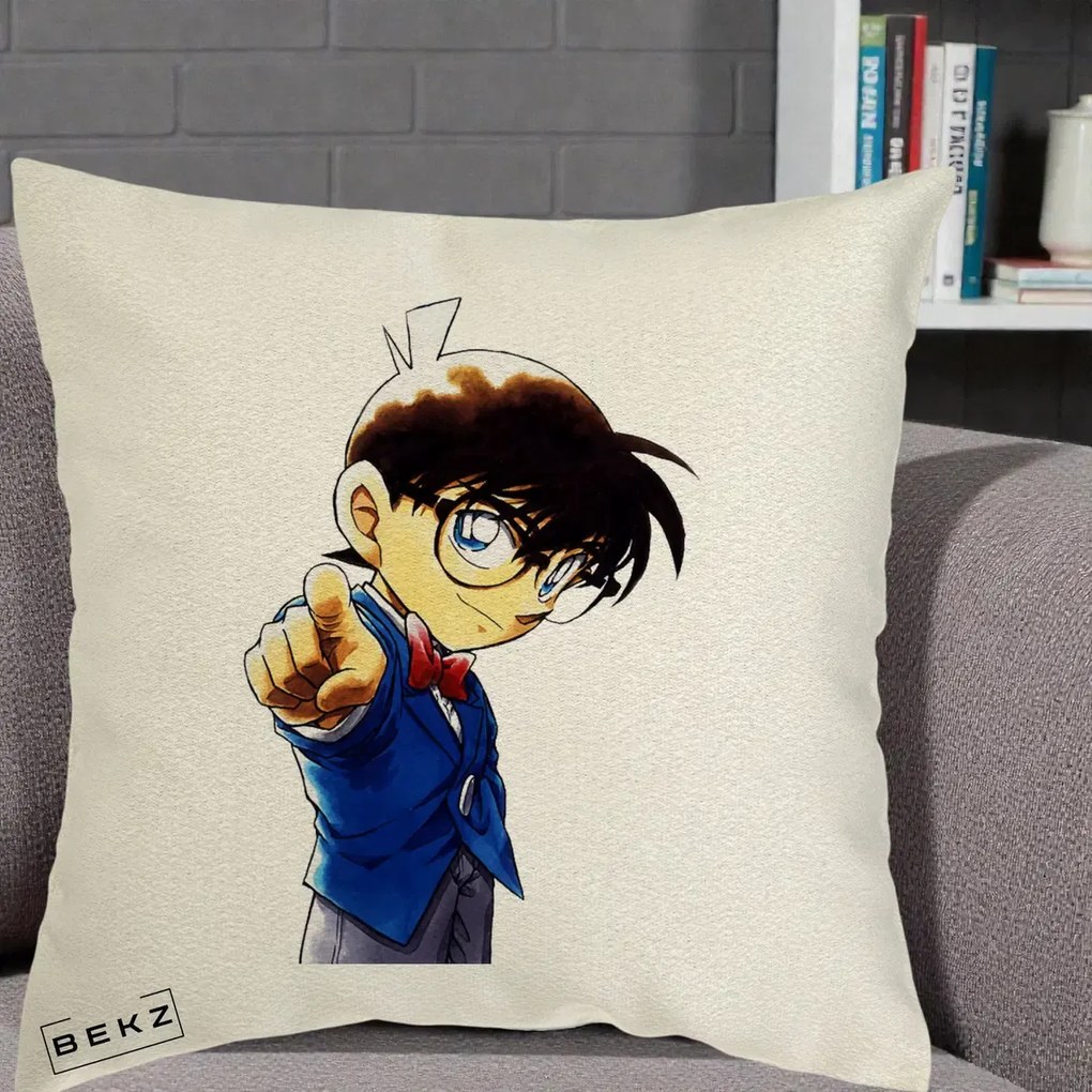 Perna Personalizata Detective Conan Conan Arata, 40x40 cm, Ecru, Husa Detasabila, Perna Inclusa, BEKZ®