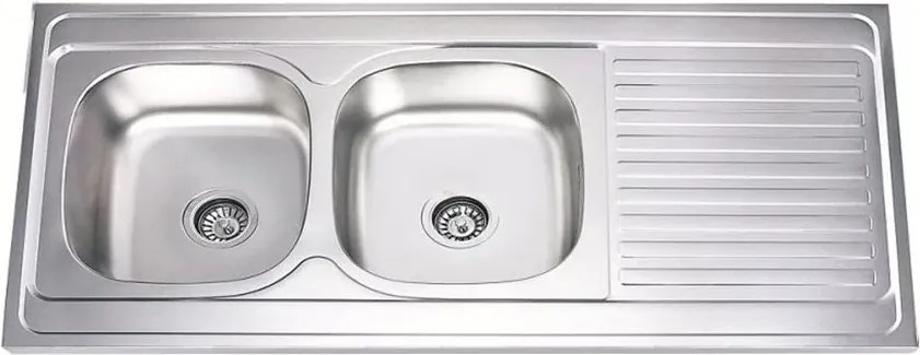 Chiuveta inox Inter Ceramic Alpaca cu doua cuve si picurator dreapta finisaj inox lucios 120x60 cm