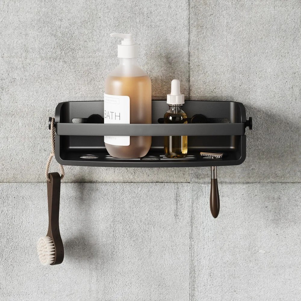 Raft pentru baie negru autoadeziv din plastic Flex Adhesive – Umbra