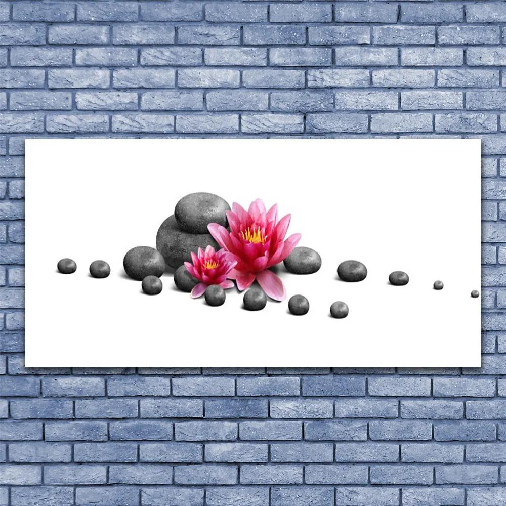 Tablou pe panza canvas Floare pietre Art Rosu Gri Alb