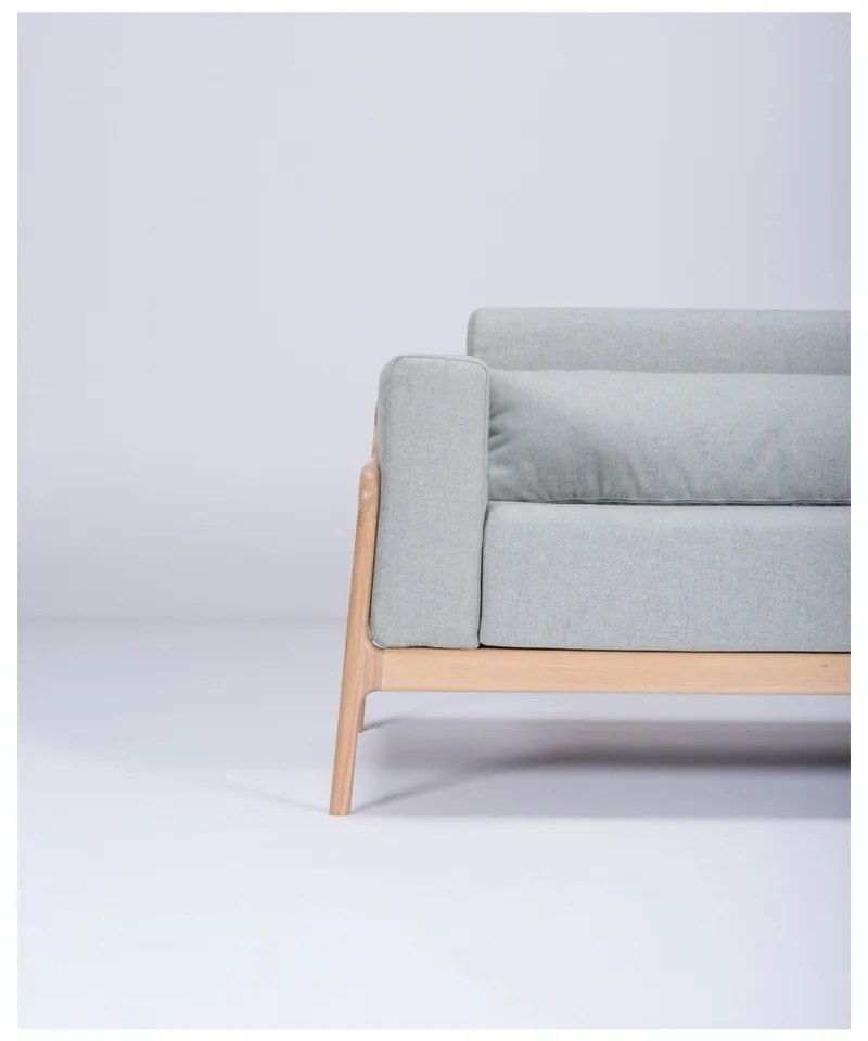 Canapea cu structură din lemn de stejar Gazzda Fawn, 210 cm, albastru - gri