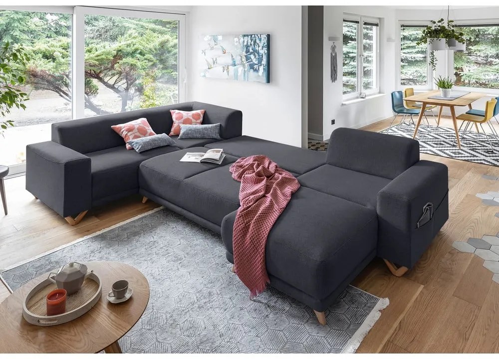 Colțar gri antracit extensibil/cu spațiu de depozitare (cu colț pe partea stângă/în formă de "U") Classy Sophie – Miuform