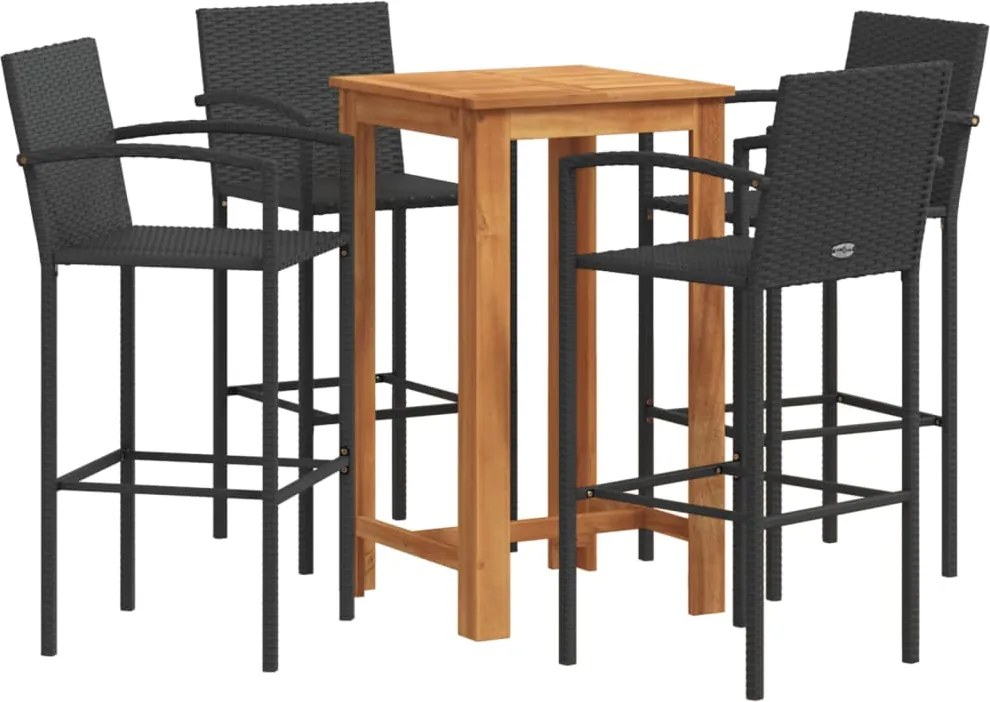 vidaXL Set bar de grădină 5 piese negru lemn masiv acacia și poliratan