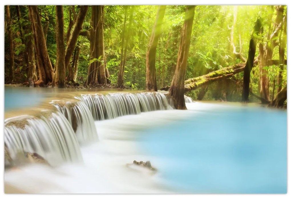 Tablou cu cascada Huai Mae Kamin în pădure (90x60 cm)