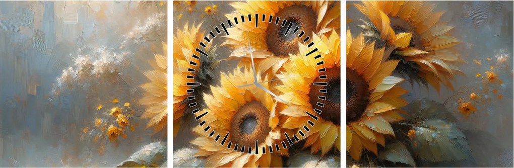 Tablou - Pictură cu floarea-soarelui (cu ceas) (90x30 cm)