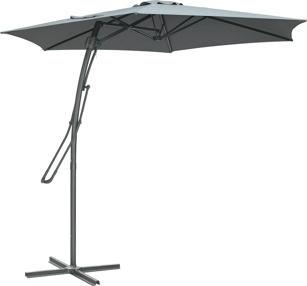 Outsunny Umbrelă cu braț lateral Ø293cm umbrelă de soare cu levier lateral, bază în cruce, protecție la vânt, rezistentă la apă Gri închis | Aosom Romania