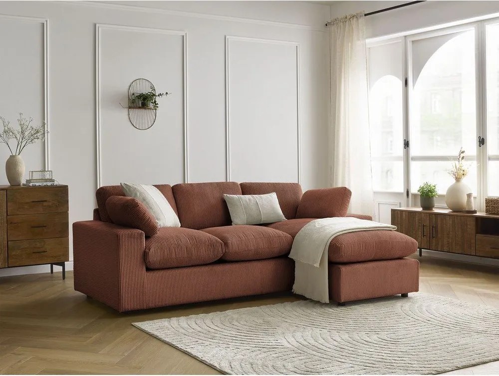 Colțar portocaliu cu tapițerie din catifea reiată Belair – Bobochic Paris