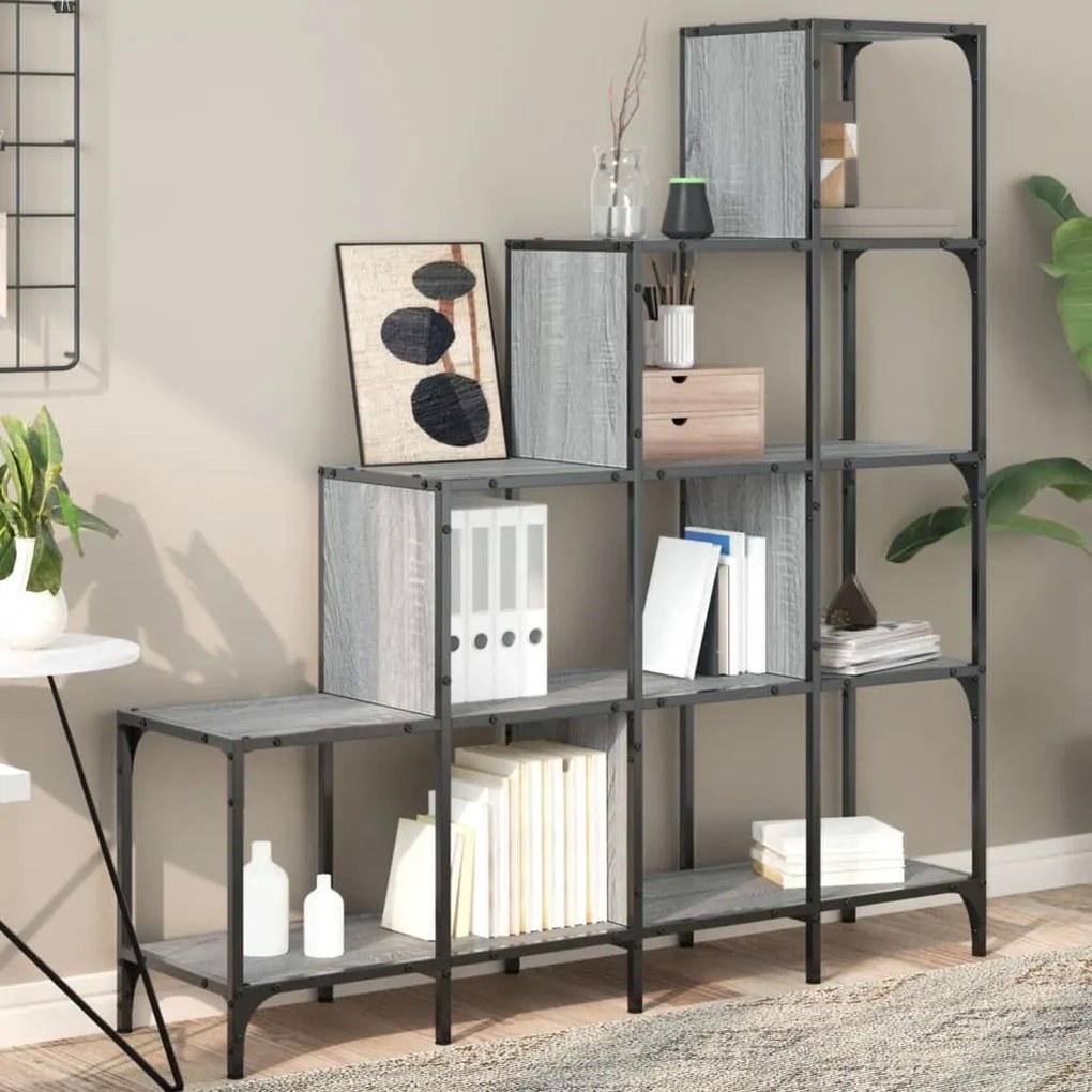 vidaXL Bibliotecă, gri sonoma, 122x30x132 cm, lemn prelucrat/metal