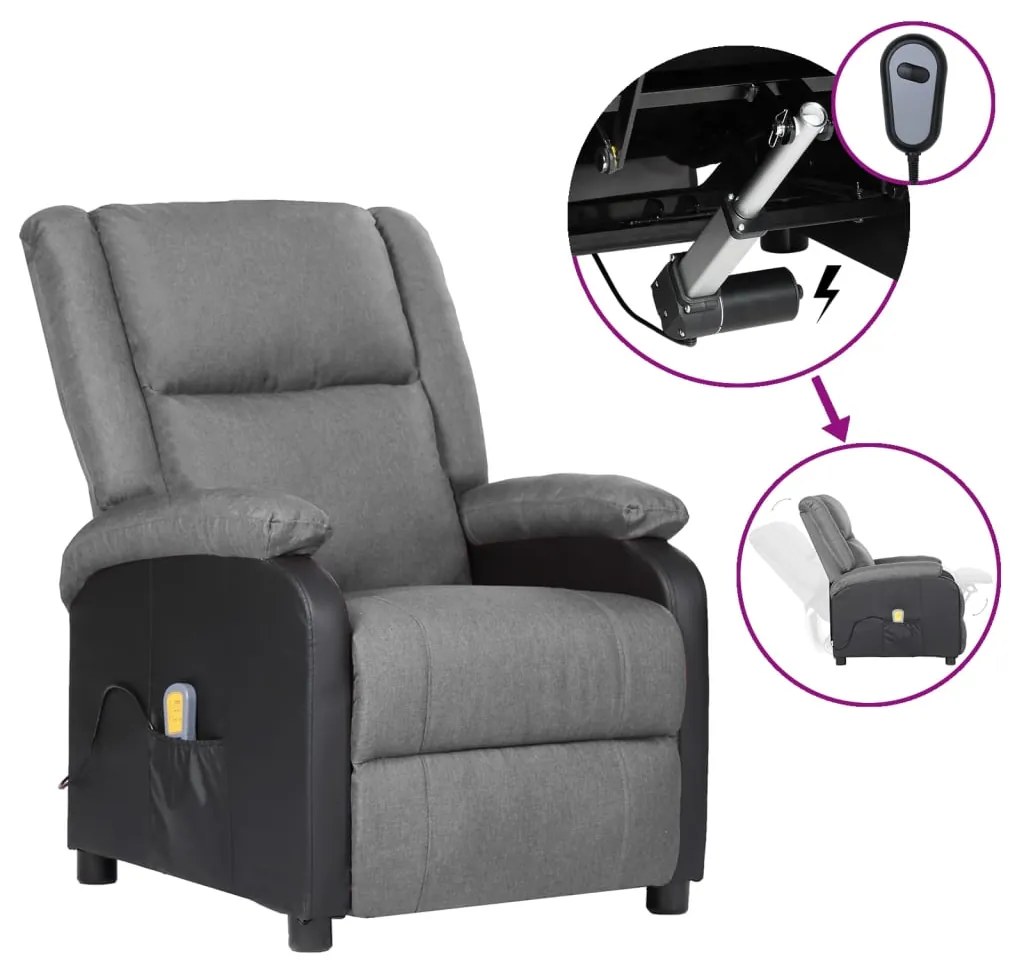 3098376 vidaXL Fotoliu de masaj electric, gri deschis, piele ecologică/textil