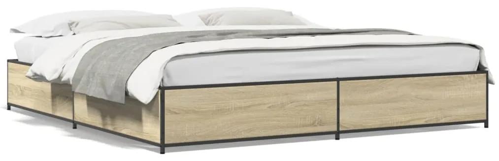 3279828 vidaXL Cadru de pat, stejar sonoma, 180x200cm, lemn prelucrat și metal