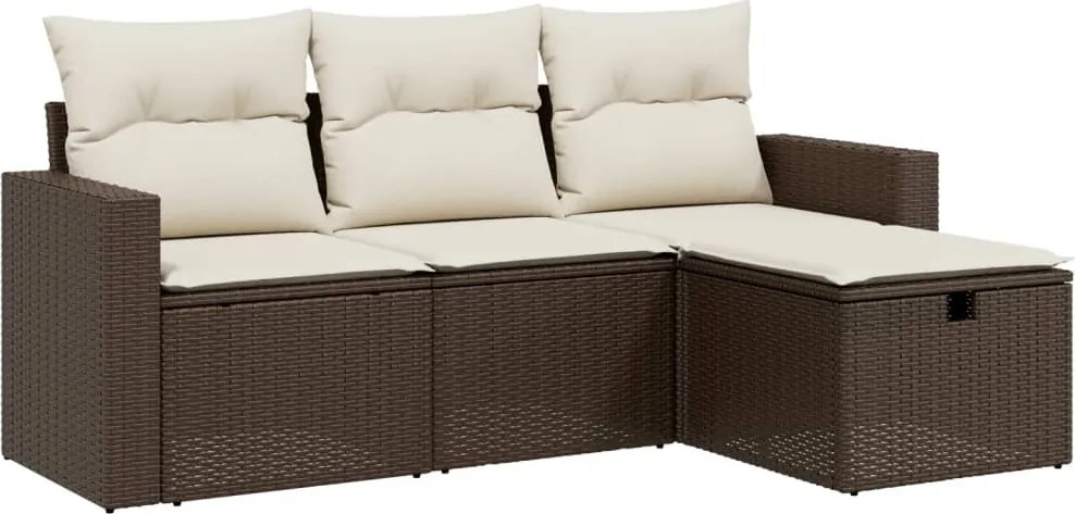 vidaXL Set canapele de grădină, 4 piese, cu perne, maro poliratan maro