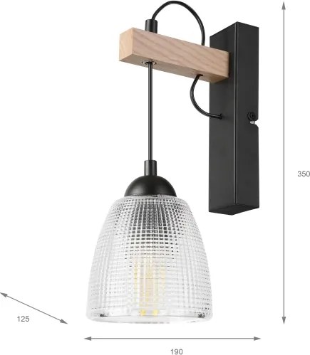 Lampă de perete LEANDRA 1xE27/15W/230V stejar/negru