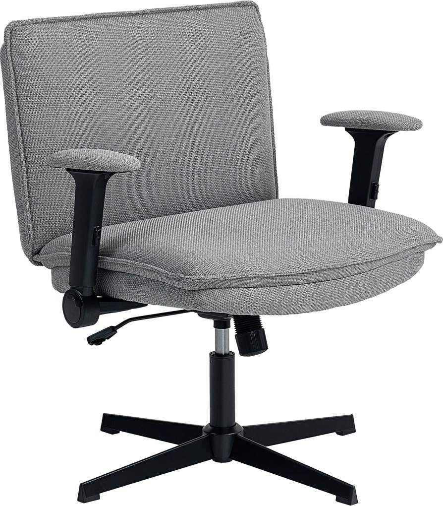 HOMCOM Scaun de birou cu cotiere rabatabile, scaun lat pentru birou cu aspect de in, reglabil pe înălțime, bază din oțel, gri | Aosom Romania