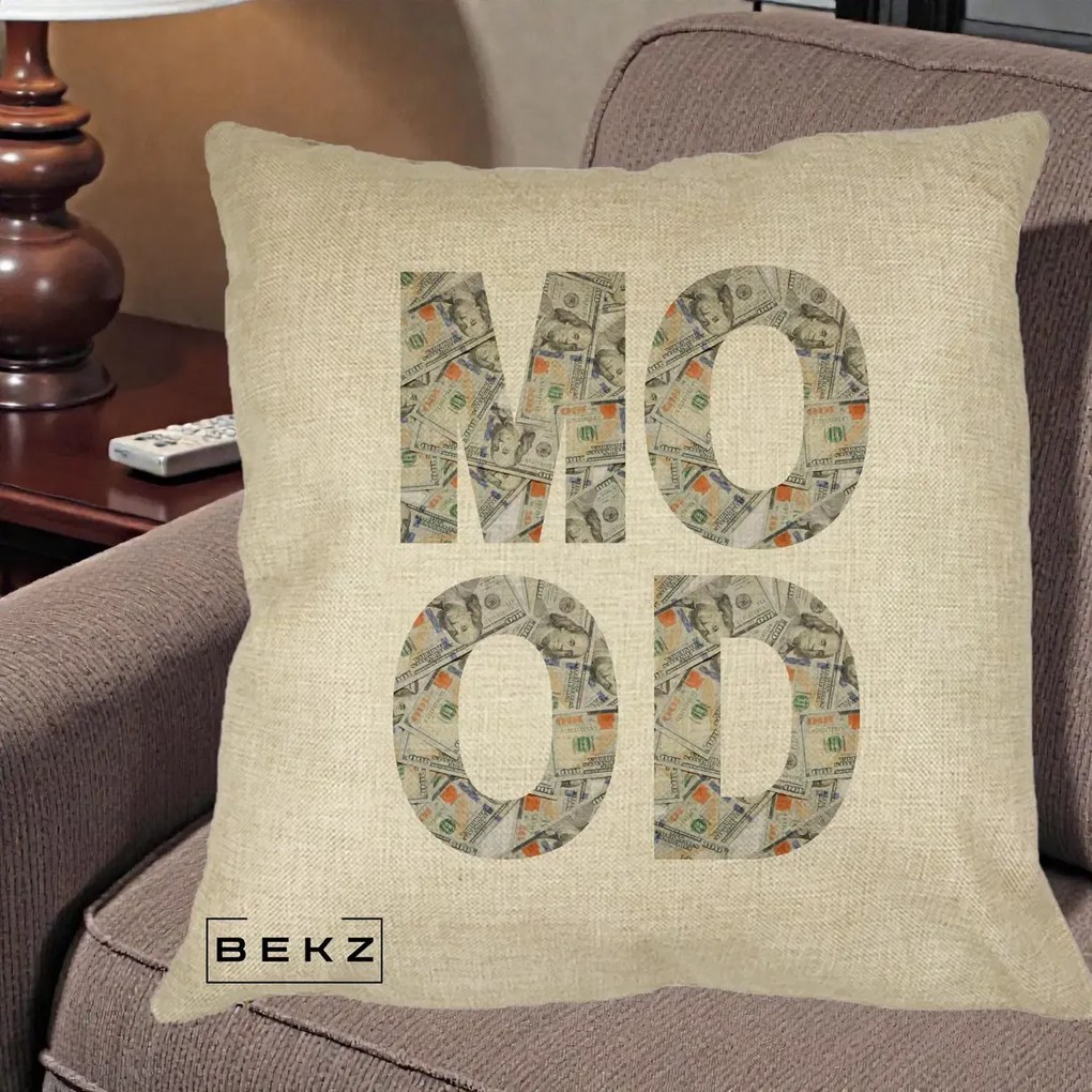 Perna Decorativa MOOD Money Grafic Urban, 40x40 cm, Crem, Husa Detasabila, Perna Inclusa, BEKZ®