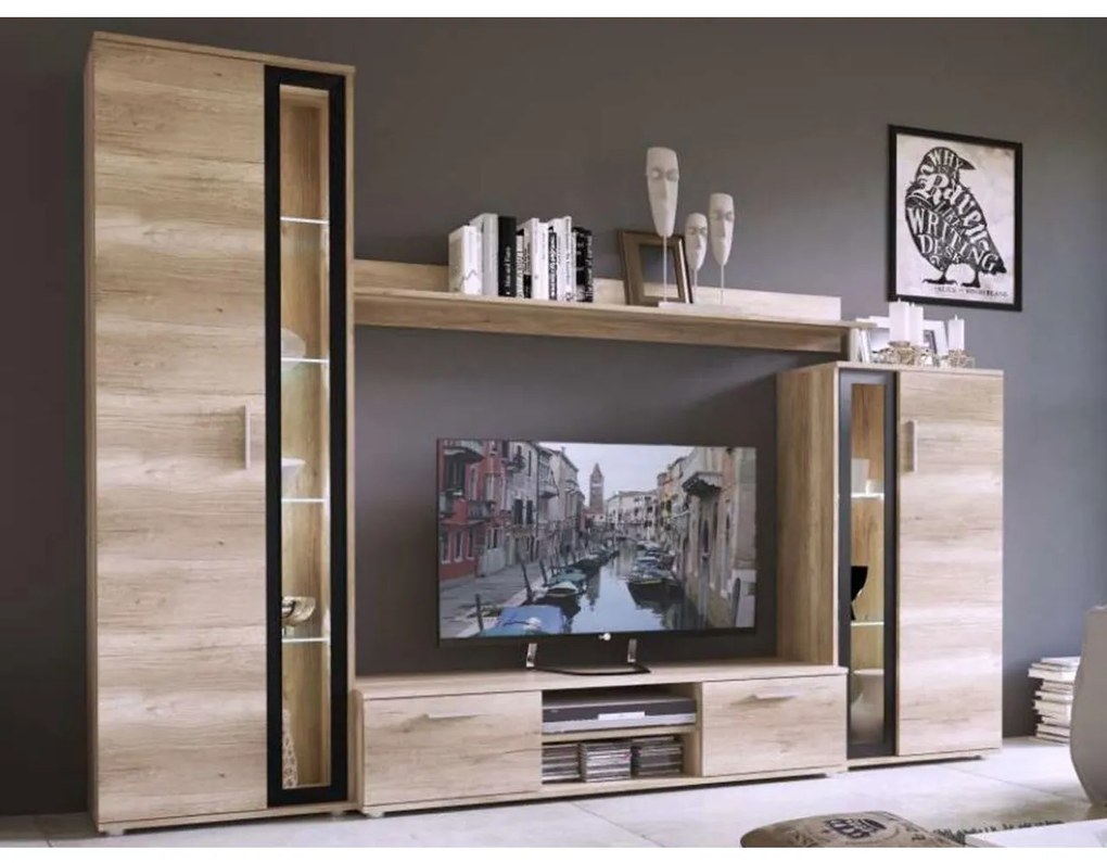 Mobilier living Orenia (stejar sonoma + Negru) (fără iluminat). 1054266