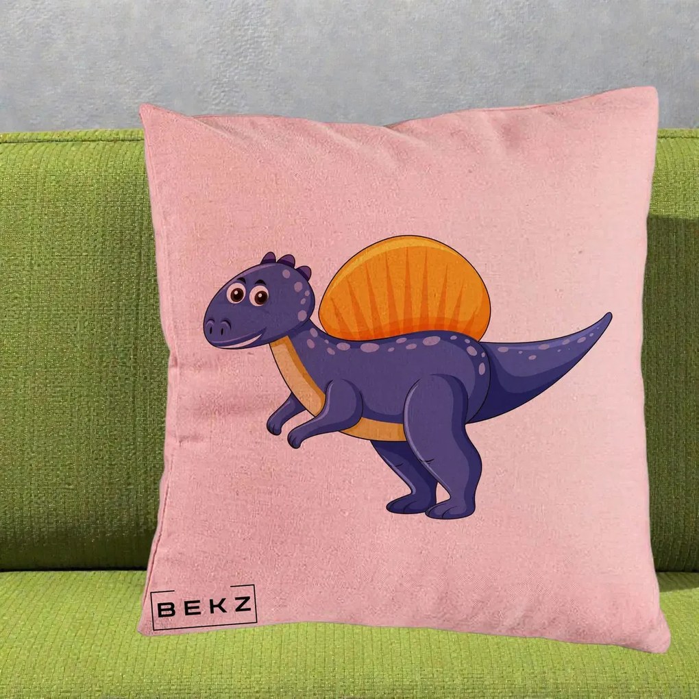 Perna Decorativa Spinozaur Kawaii, 40x40 cm, Roz, Husa Detasabila, Perna Inclusa, BEKZ®