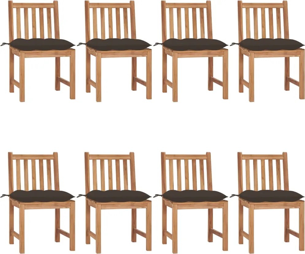 vidaXL Scaune de grădină cu pernă, 8 buc., lemn masiv de tec