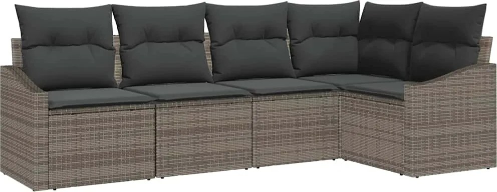 vidaXL Set de canapele pentru grădină cu pernă 5 pcs Gri poliratan