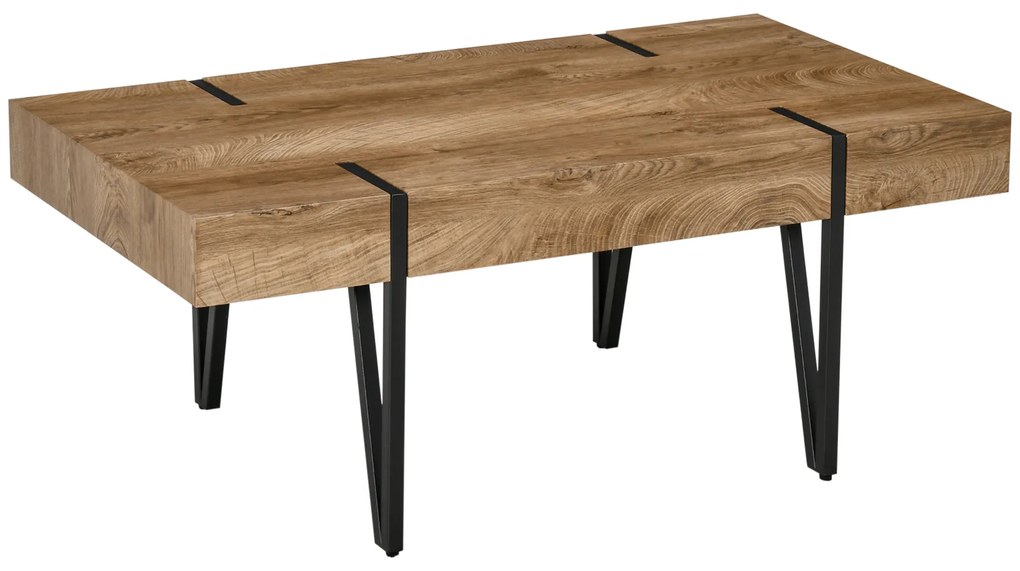 HOMCOM Masă de Cafea Dreptunghiulară Stil Industrial Picioare în Formă de Ace Metal Negru Placă Aspect Bastaing Vechi Lemn | Aosom Romania