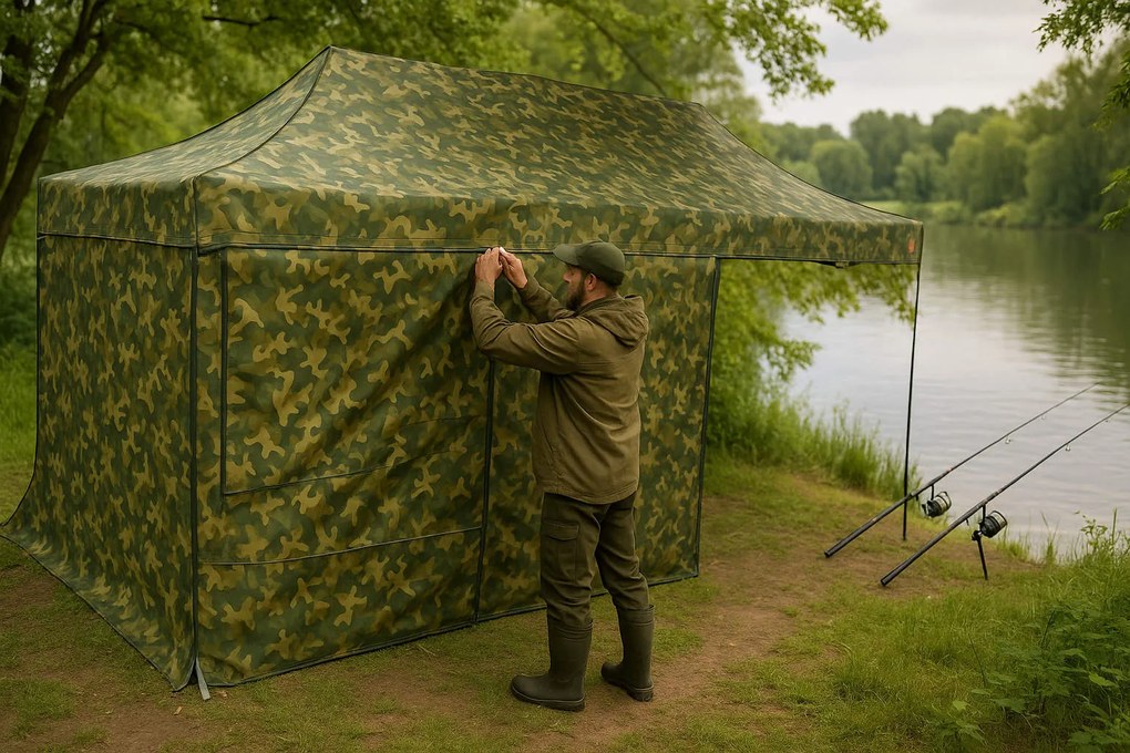Pavilion de grădină 3x6m – din oțel, Fără pereţi laterali, Camuflaj
