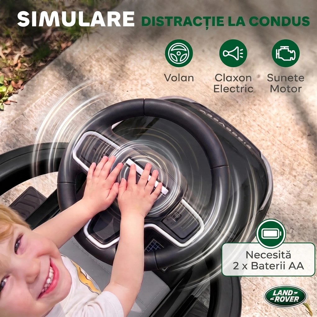 AIYAPLAY Mașinuță Ride-on Land Rover cu Mâner și Bară de Protecție, din PP și Oțel, 84 x 40 x 94,5 cm, Negru | Aosom Romania