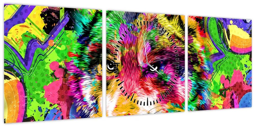 Tablou - Lupul cu graffiti (cu ceas) (90x30 cm)