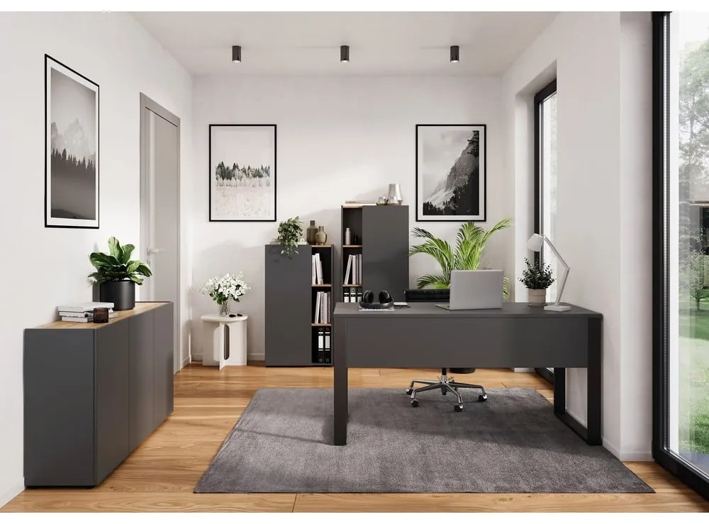 Bibliotecă gri antracit cu aspect de lemn de stejar 61x145x34 cm Adrano – Germania