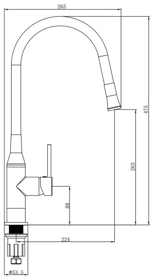 Baterie de chiuvetă cu pipă flexibilă Sapho SILI negru/crom lucios