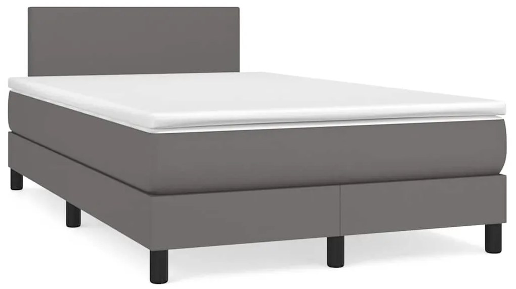 vidaXL Pat cu arcuri, cu saltea și LED, gri, 120x190 cm, piele eco
