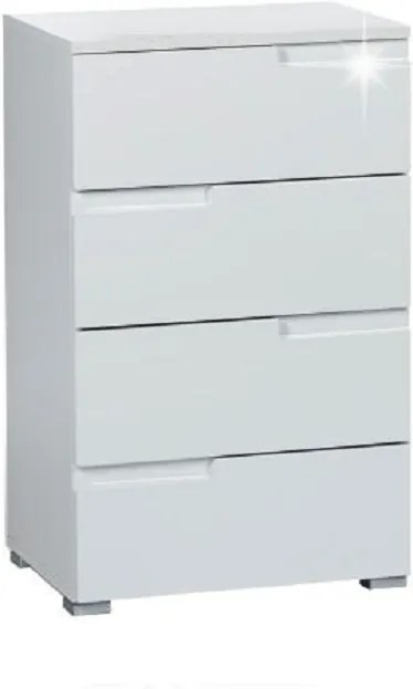 Comodă 4 sertare, alb extra lucios HG, SPICE 4