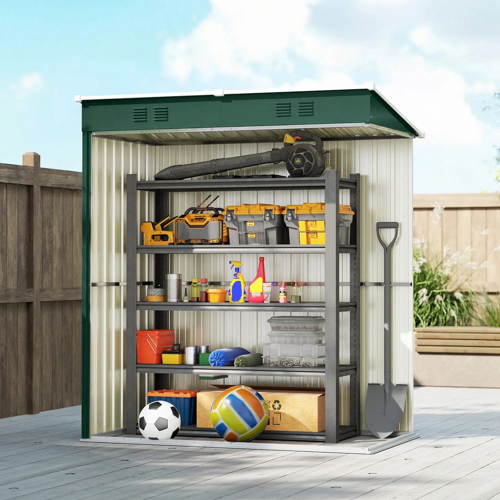 Outsunny Adăpost de Grădină Exterior 1,37 m² 163x90x179 cm cu Ușă cu Încuietoare și Fante de Ventilație Verde | Aosom Romania