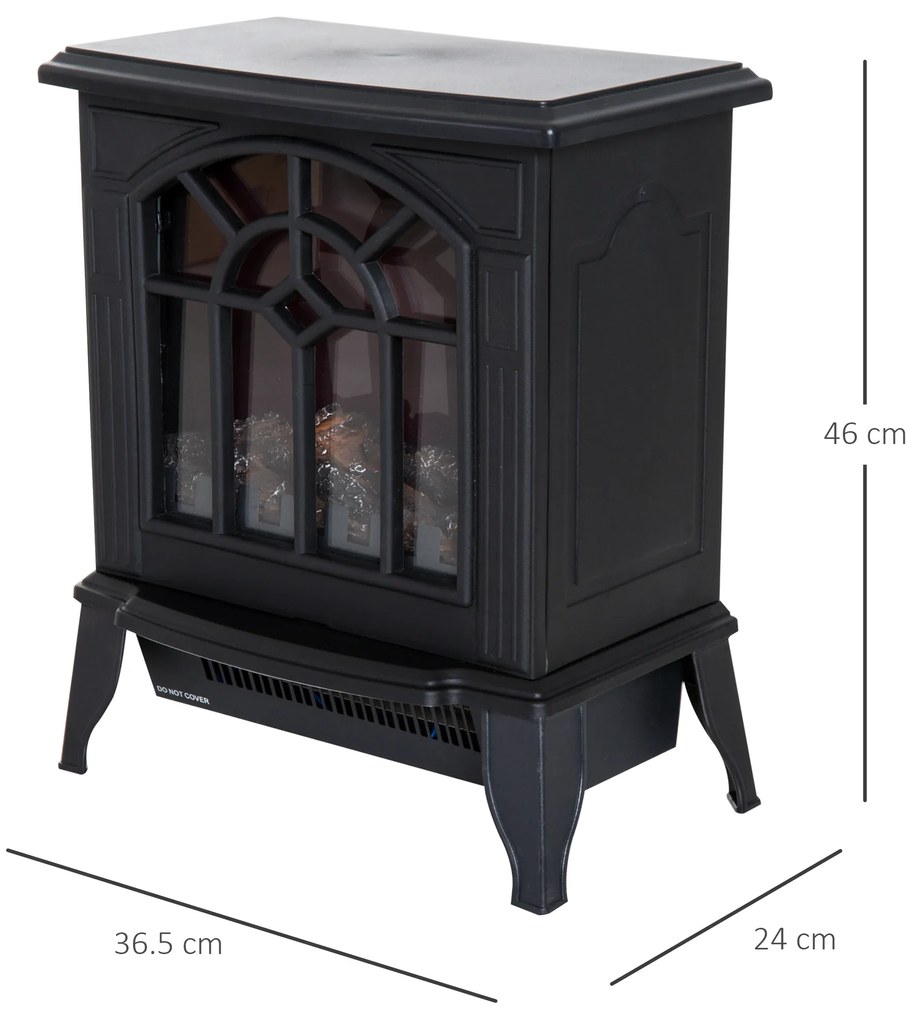 HOMCOM Șemineu Electric 1000 W/2000 W Șemineu Decorativ de podea cu Temperatură Reglabilă Flăcări LED și Protecție la Supraîncălzire pentru 15-20 ㎡ 36,5x24x46 cm Negru | Aosom Romania