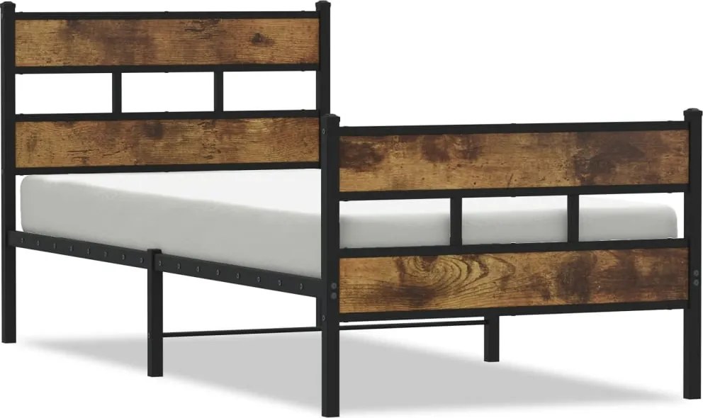 vidaXL Cadru pat metalic fără saltea, stejar fumuriu, 80x200 cm