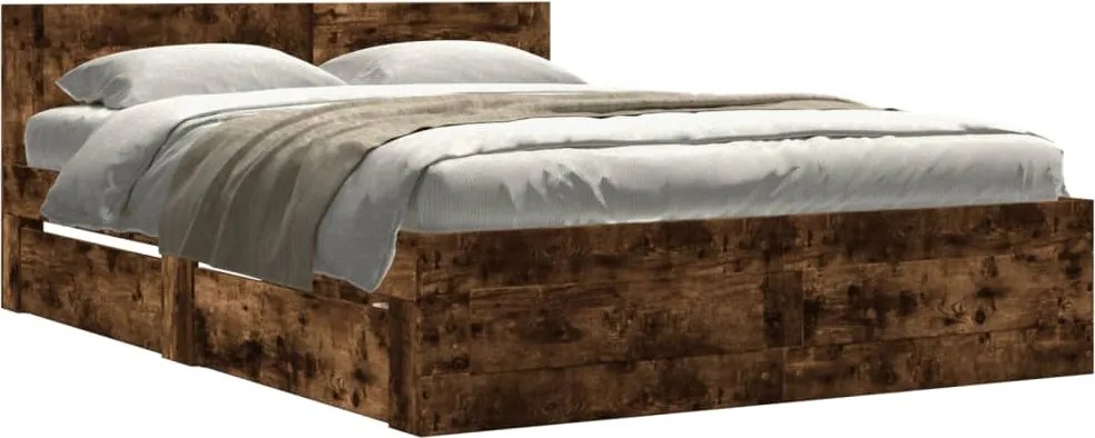 vidaXL Cadru de pat cu tăblie stejar fumuriu 120x190 cm lemn prelucrat