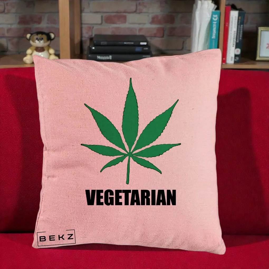 Perna Decorativa Vegetarian cu Frunza, 40x40 cm, Roz, Husa Detasabila, Perna Inclusa, BEKZ®
