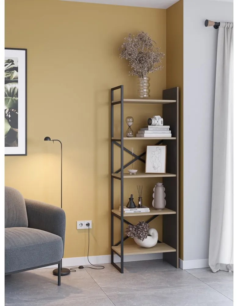 Bibliotecă în culoare naturală cu aspect de lemn de stejar 58x175 cm Ara – Marckeric