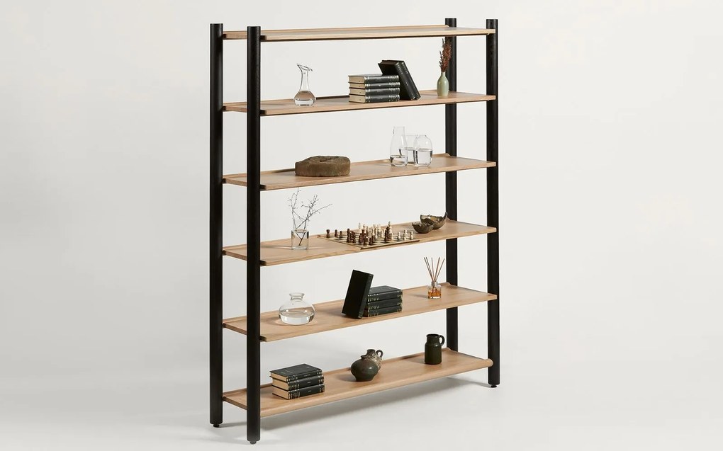 Bibliotecă lemn masiv Steekla, 152 × 39 × 183 cm - Nuc