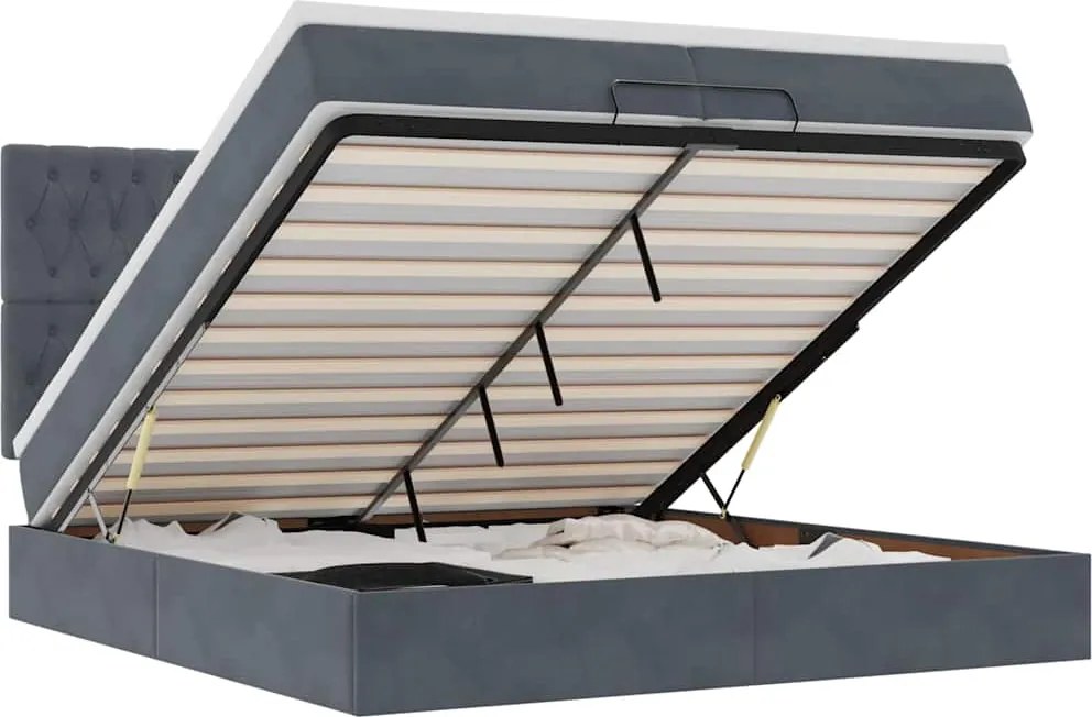 vidaXL Cadru de pat otoman cu saltele Gri închis 200x200cm catifea